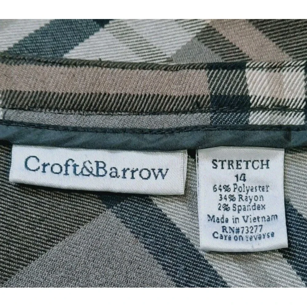 Plaid A-Line Midi Skirt Punk Vintage Brown Black Tan Croft & Barrow Size 14
